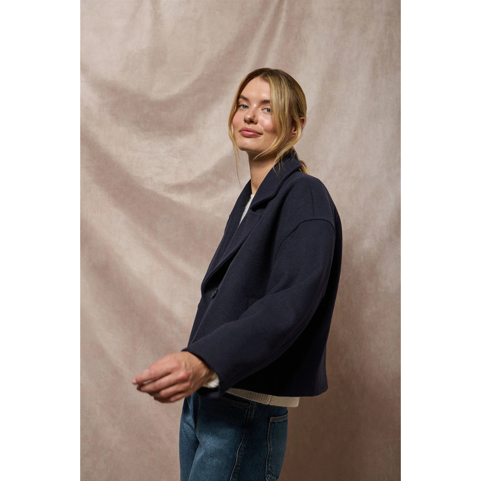 Abrigo corto Lona azul marino cruzado abotonado y detalles Polo Club