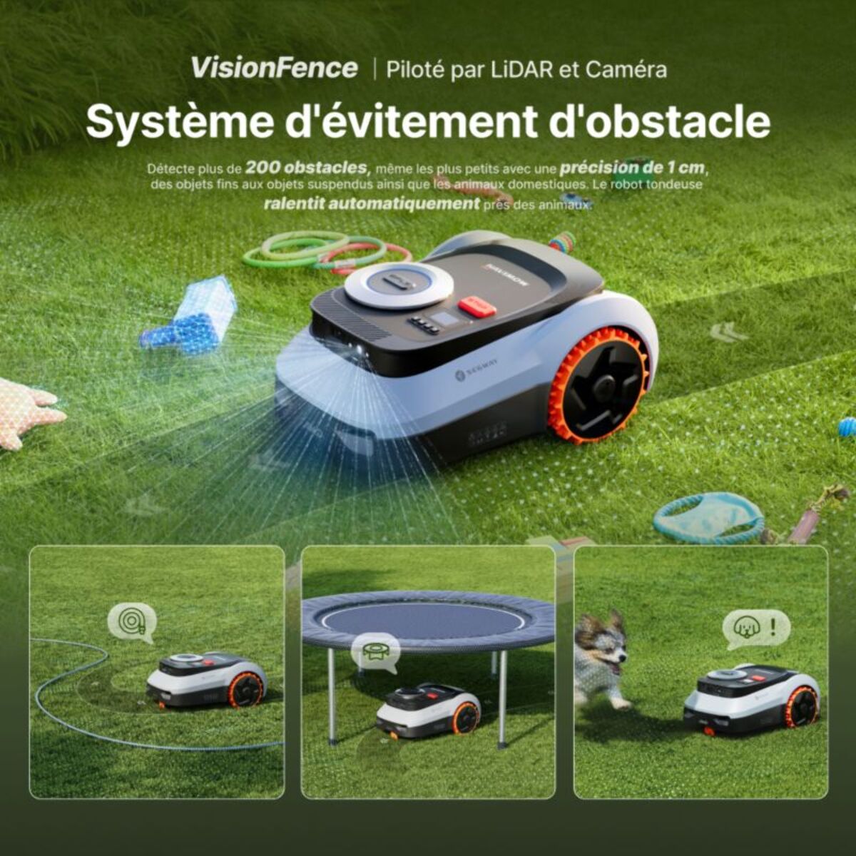Robot tondeuse NAVIMOW i210 LiDAR Pro - sans fil périphérique ni antenne, 3 roues motrices, Pentes 55%, NRTK, 1000 m²