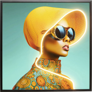 Tableau LED femme chapeau jaune 80x80cm Kare Design