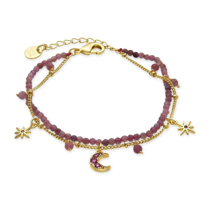 Pulsera con Cristal Rosa acabado oro 18k