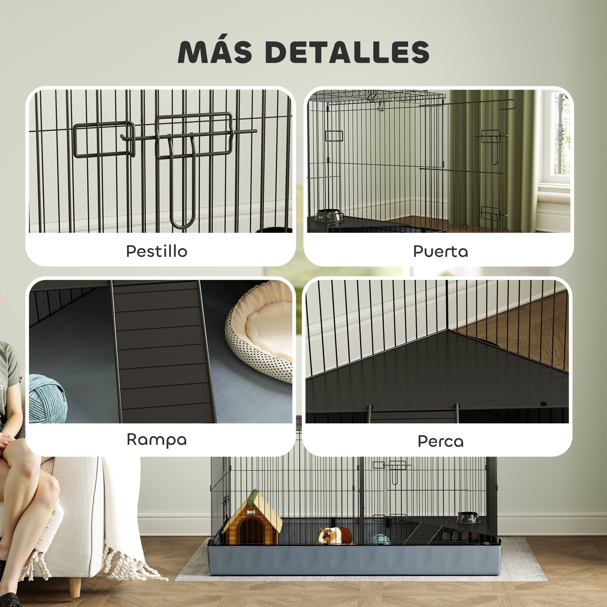 Jaula para Animales Pequeños 2 en 1 Parque para Mascotas Recinto para Conejos con Tapa Removible para Cobayas Erizos 121x61x61 cm Negro