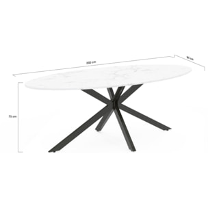 Table à manger ovale Céleste effet marbre blanc et noir 200cm