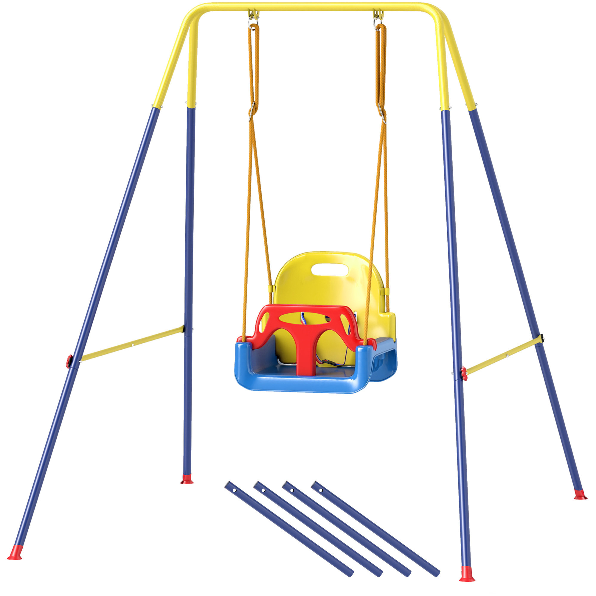 Balançoire évolutive 3 phases acier jaune bleu