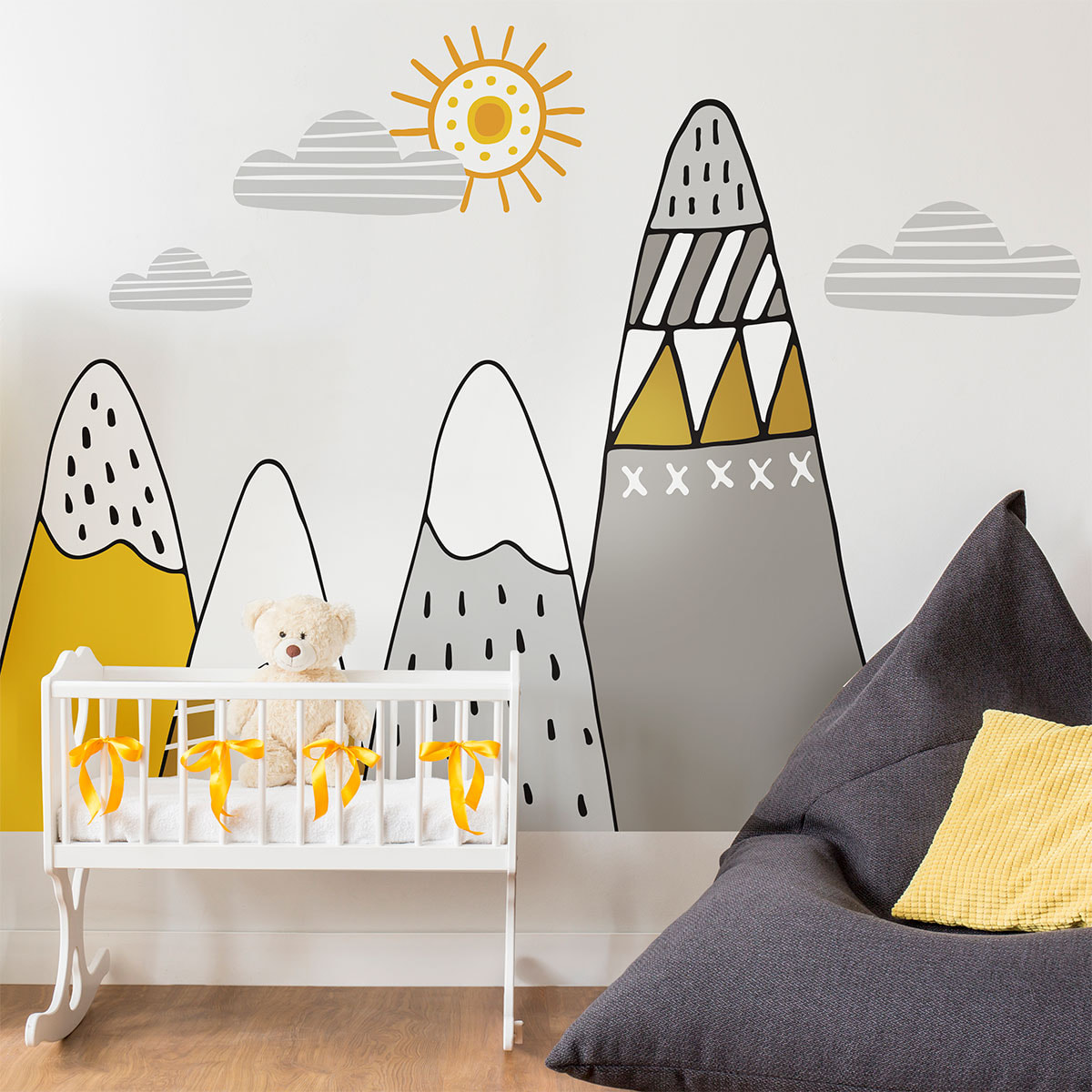 Stickers muraux enfants - Décoration chambre bébé - Autocollant Sticker mural géant enfant montagnes scandinaves ATIKA