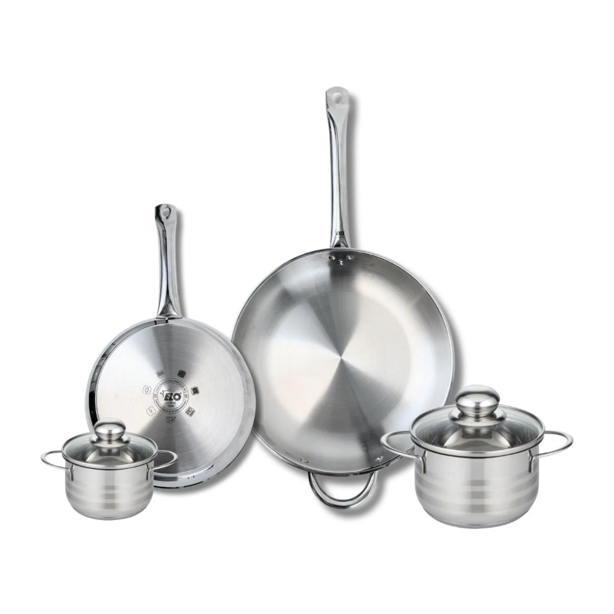 Ensemble de 2 Poêles de cuisson 24 et 32 cm et 2 faitouts 12 et 16 cm Elo Profi Brillant
