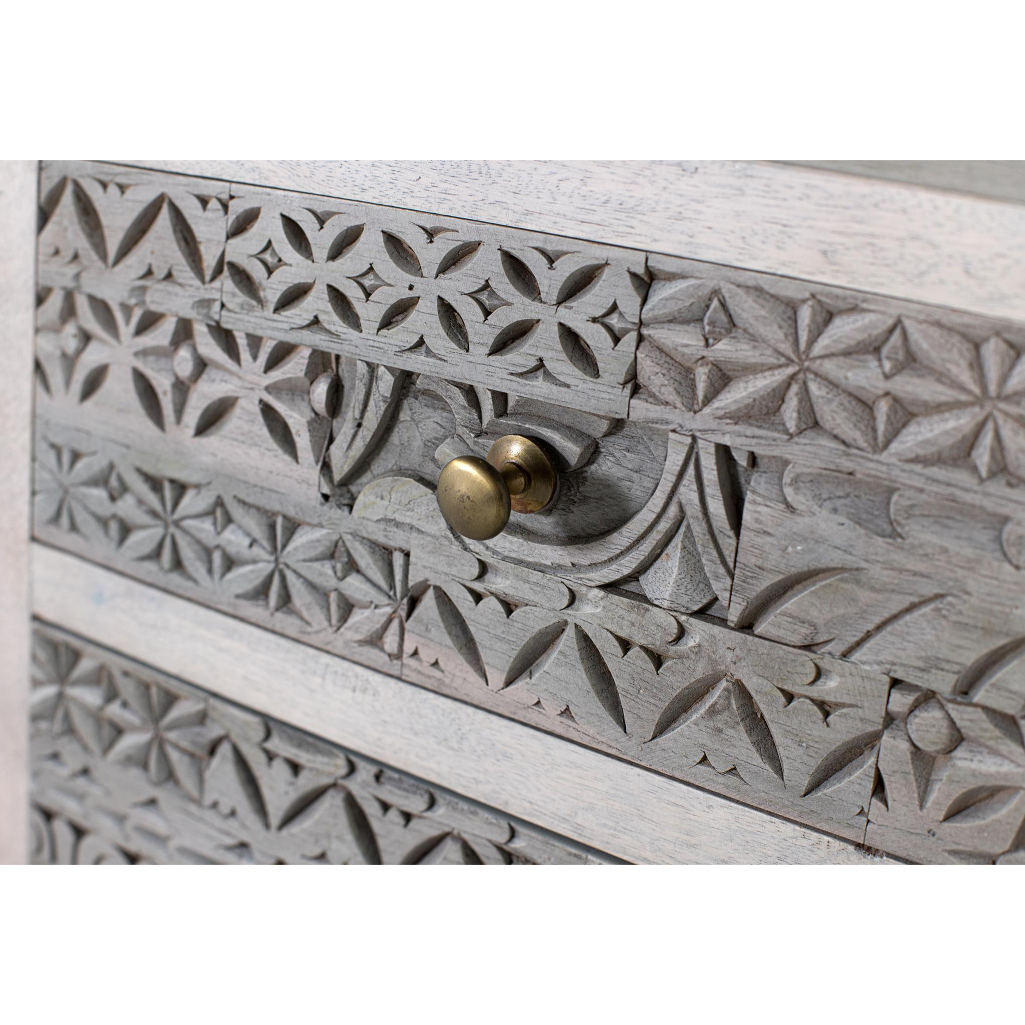 Table de chevet en bois de manguier 45 cm style ethnique boho sculpté