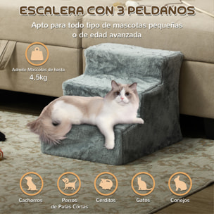 Escalera para Perros de 3 Peldaños con Funda Extraíble y Lavable Escalera para Mascotas Mayores Perros Pequeños Gatos para Cama Sofá 46x35x35 cm Gris Claro