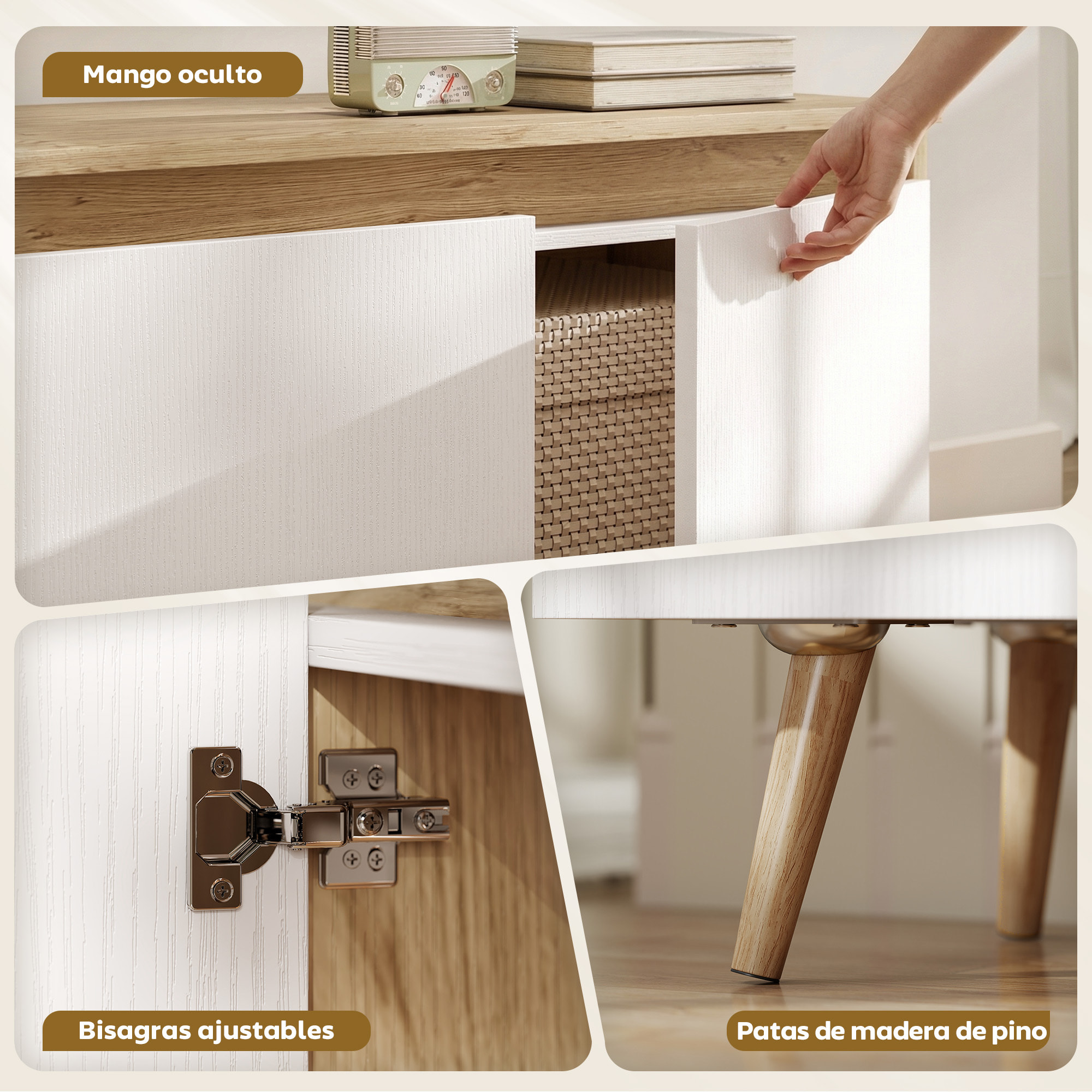 Mueble de TV, Mesa de TV para Salón, con 3 Puertas, para Televisión de 55 Pulgadas, Estilo Moderno, 120x35x45,5 cm, Roble y Blanco