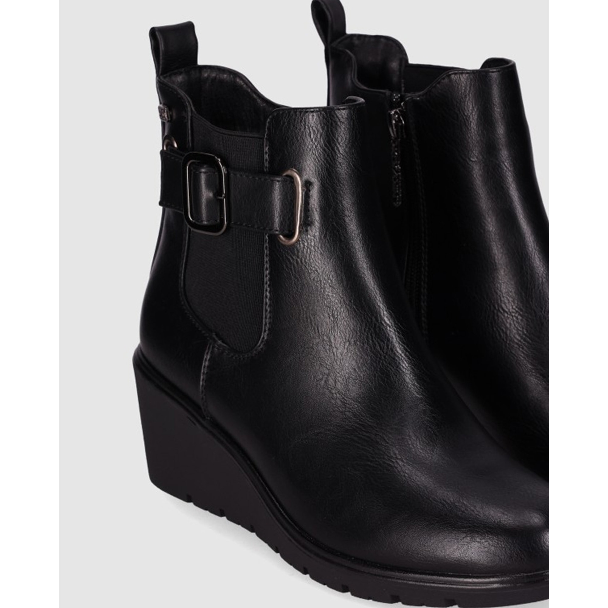 Botines de Piel Sintética - Negro - Tacón: 6 cm