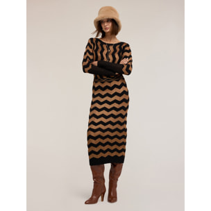 Motivi - Vestito lungo jacquard con motivo chevron - Marrone
