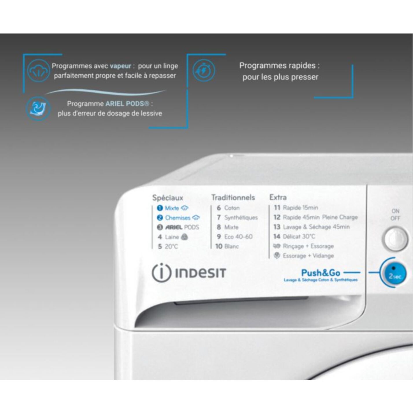 Lave linge séchant hublot INDESIT BDE96435WKVFR - 9/6 kg - 1400 tr/min - Classe D - Moteur induction