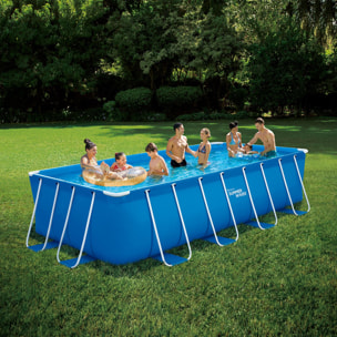 Piscina Fuoriterra Rettangolare Summer Waves con Struttura in Metallo 488x244x107cm Grigia Pompa Sabbia Scala Teli Inclusi