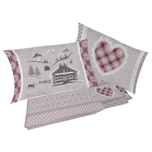 Completo letto in flanella chalet rosso flanella 100% cotone