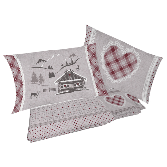 Completo letto in flanella chalet rosso flanella 100% cotone