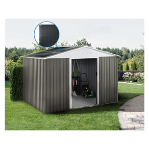 Abri jardin métal "Dallas" -8.84m² avec panneaux solaires - Taupe