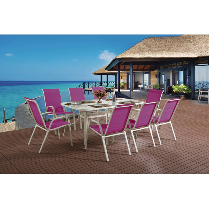 Table et chaises de jardin en textilène "Cordoba XL 180" - Phoenix - 8 places - Fuschia