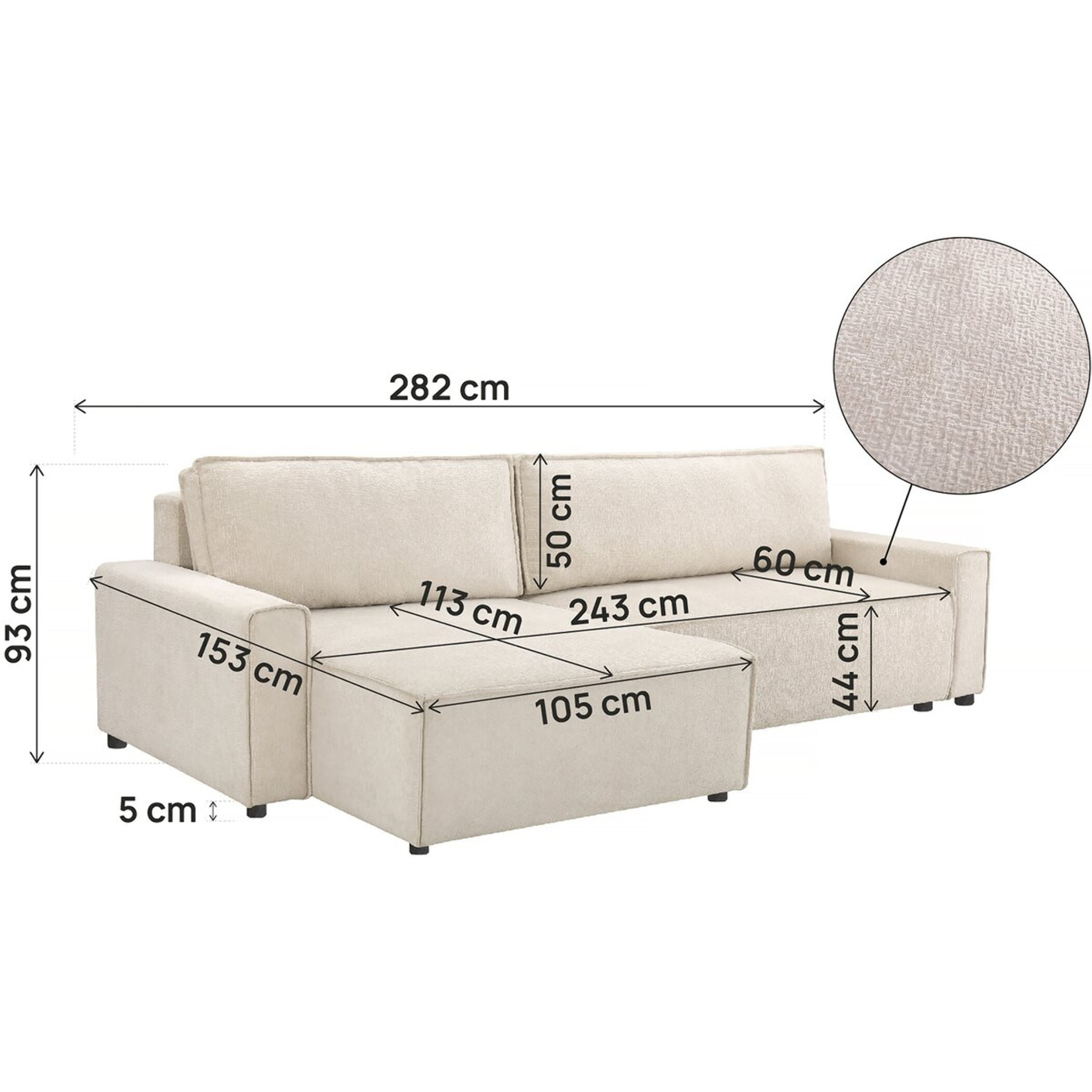 Canapé d'angle convertible en tissu texturé "Montaigne" - 4 places - Beige