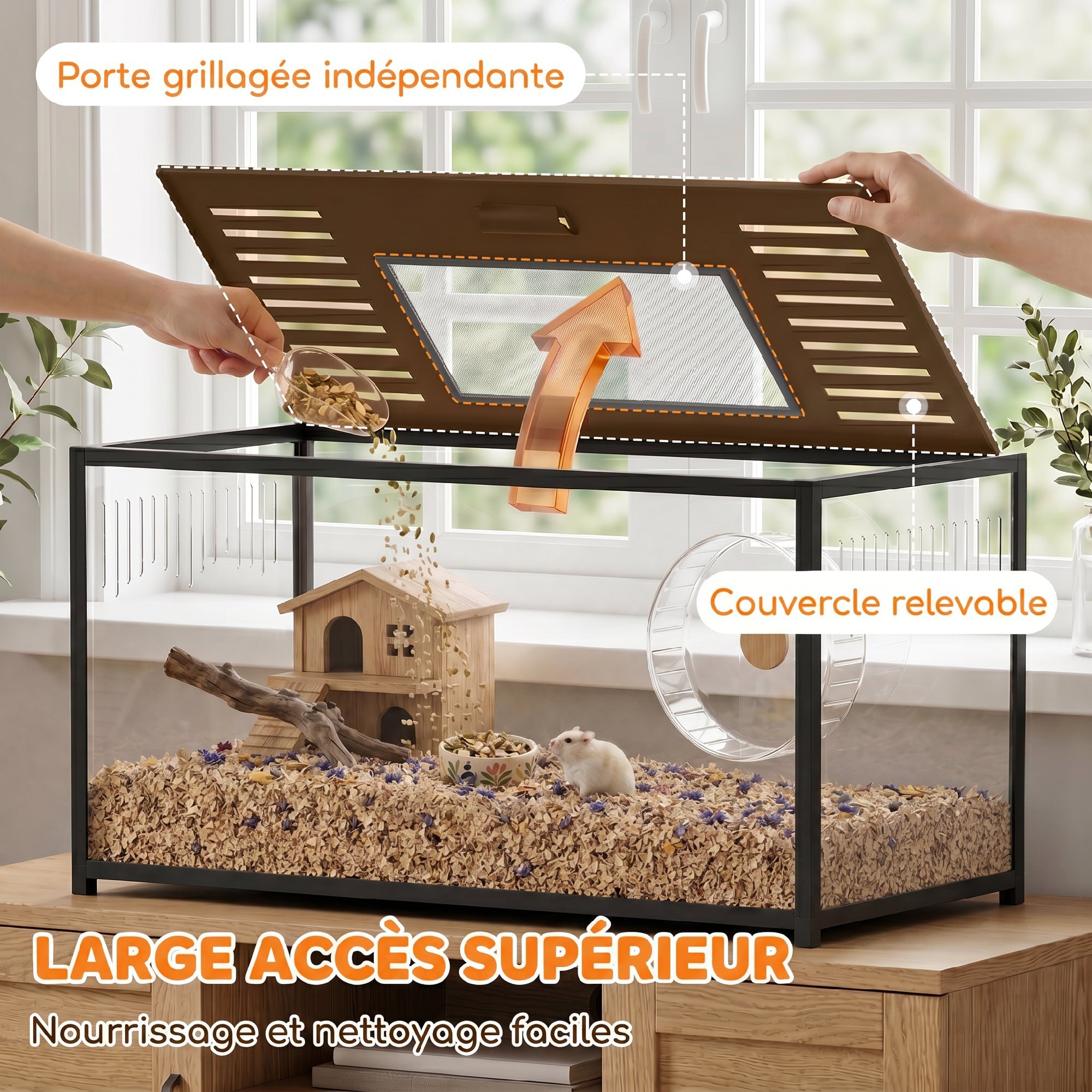 Cage Hamster Rongeur acier noir acrylique transparent 100x50x52,5 cm Noir