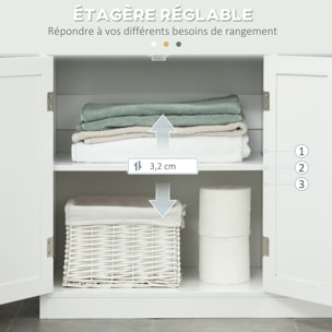 Meuble salle de bain - meuble bas 2 portes étagère tiroir 3 niches - 80x34x81cm - blanc noir