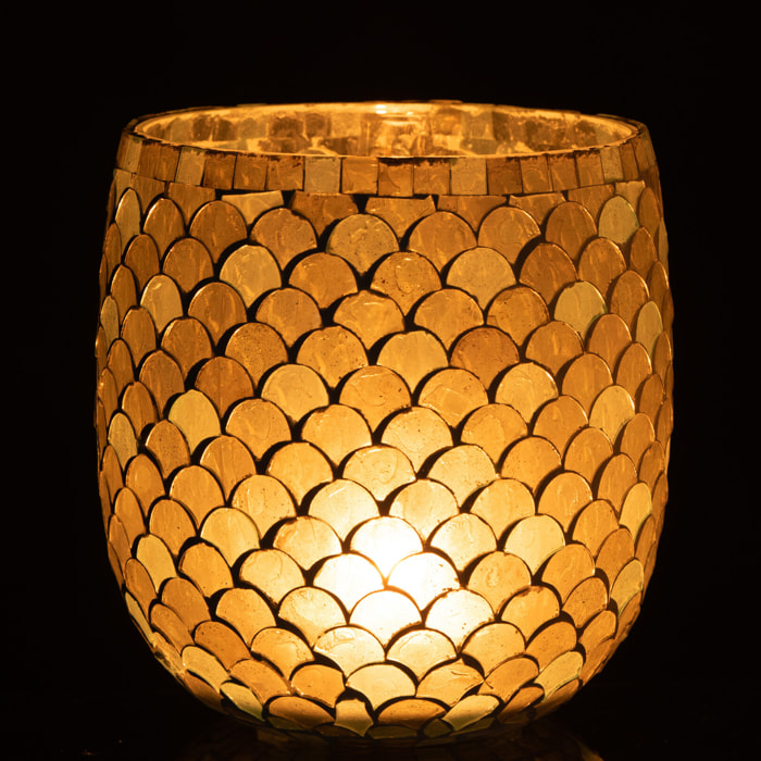 J-Line photophore Mosaique - verre - blanc/jaune clair - large