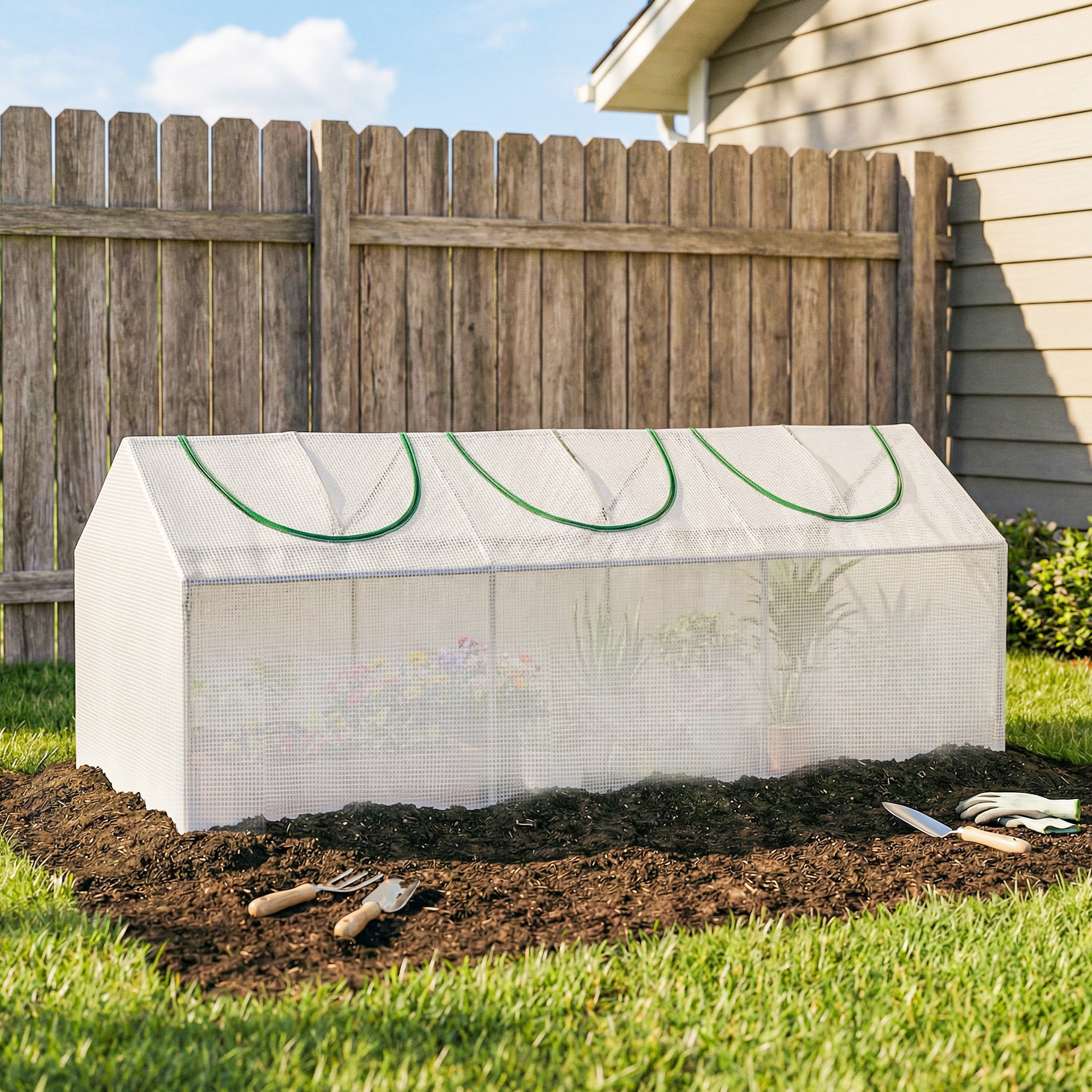 Mini serre de jardin serre à tomates 180 x 60 x 60 cm 3 fenêtres zippées enroulables acier thermolaqué PE haute densité blanc