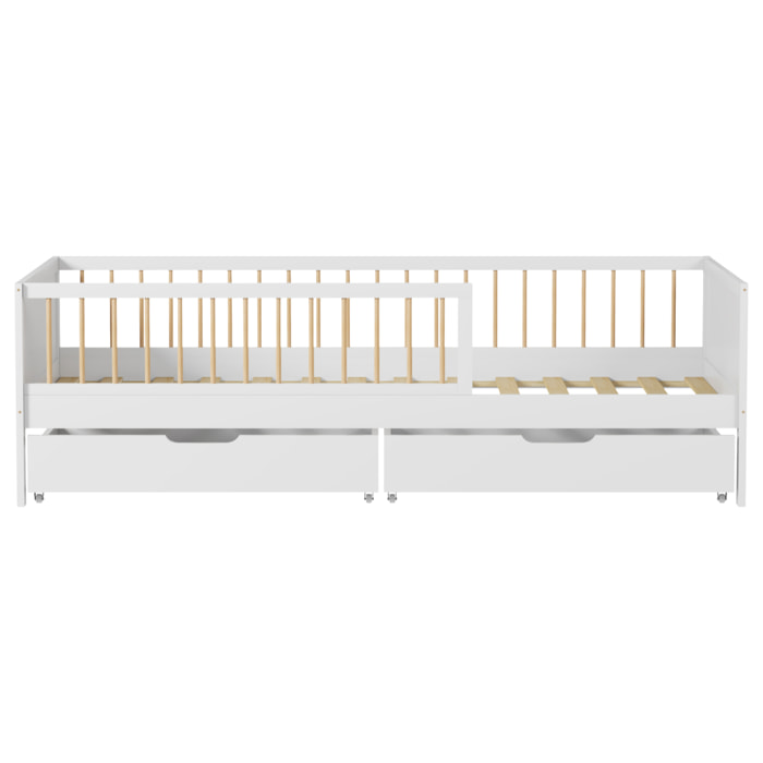 Lit pour enfant 190x90cm blanc avec tiroirs ADAM