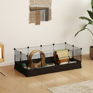 Enclos cage rongeur 12 panneaux modulables acier - tapis étanche - 120x60x40cm - noir