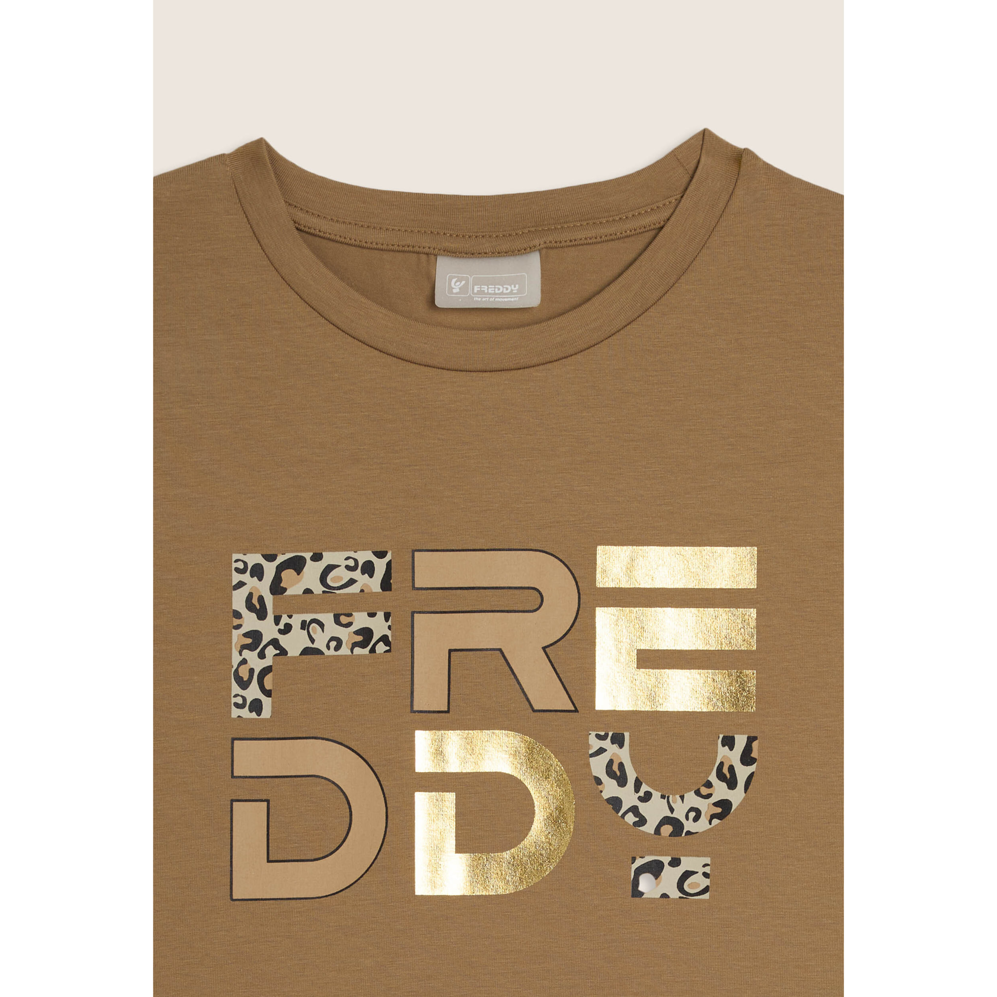 T-shirt Junior con maniche ad aletta e logo animalier e oro