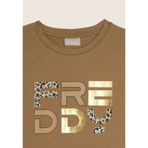 T-shirt Junior con maniche ad aletta e logo animalier e oro