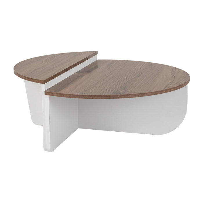 BONY Table basse ronde podium bois noyer et blanc 90cm