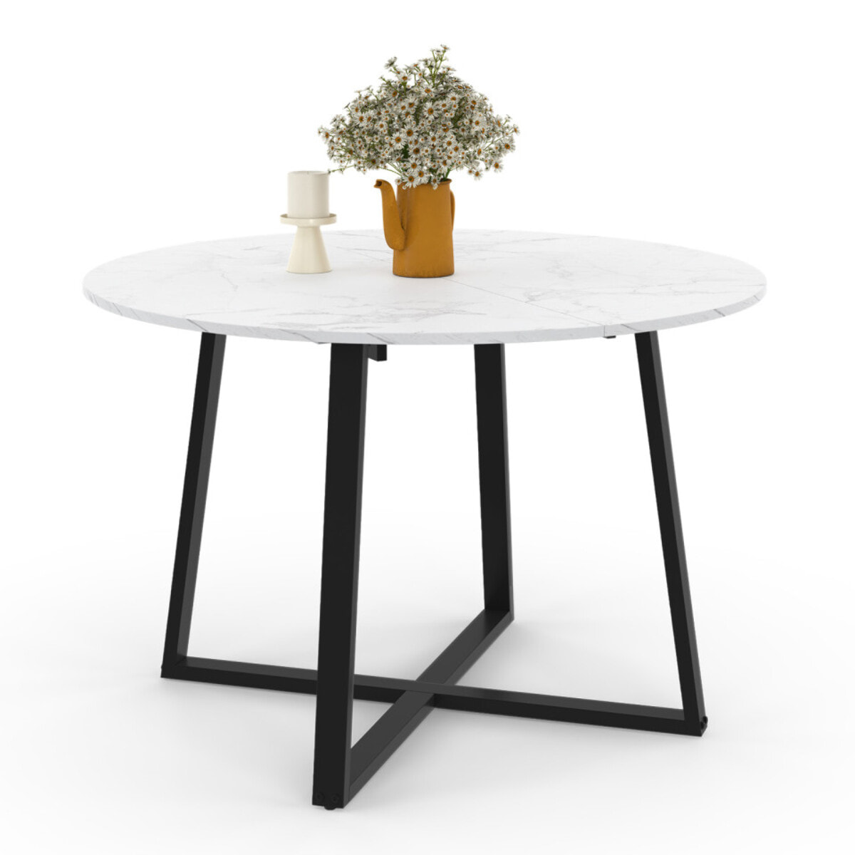 Table à manger ronde extensible Sana Ø110-150cm effet marbre