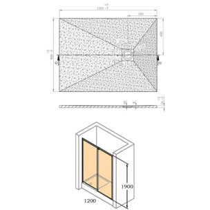 Pack douche : Porte coulissante 120cm + Colonne de douche avec mitigeur thermostatique + Receveur 120x90cm Noir