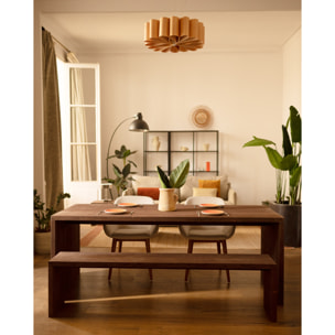 Pack 2 bancs en bois massif ton noyer en différentes tailles