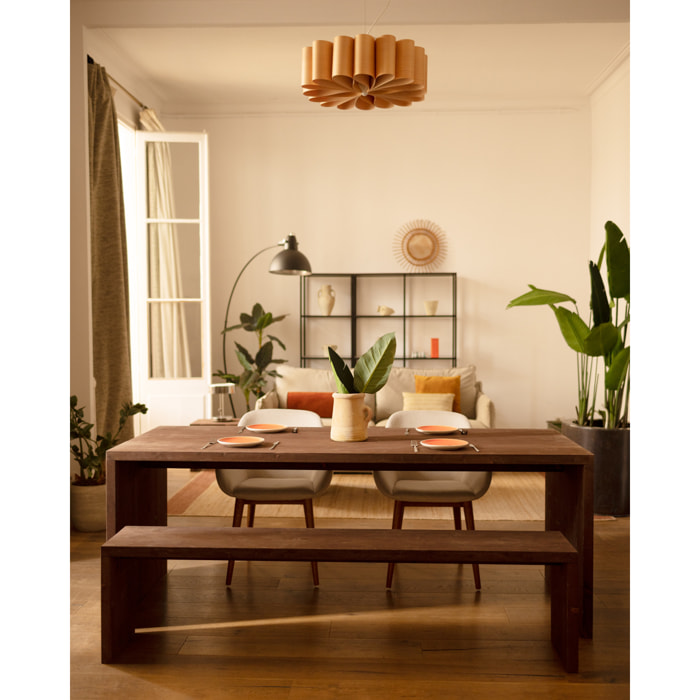 Pack 2 bancs en bois massif ton noyer en différentes tailles