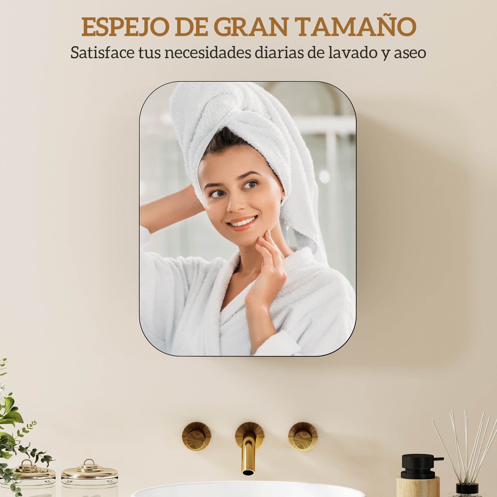 Armario de Baño con Espejo, Diseño con Bordes Curvados, Armario de Pared, Mueble de Baño Colgar, Estantes Ajustables, 40,2x10,2x50,9 cm, Negro