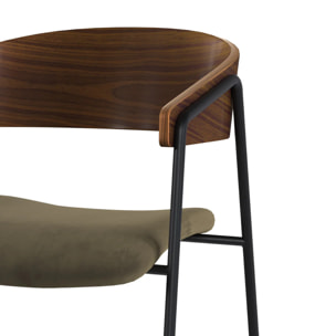 Lot de 2 chaises en velours vert kaki et bois de noyer - Esmée