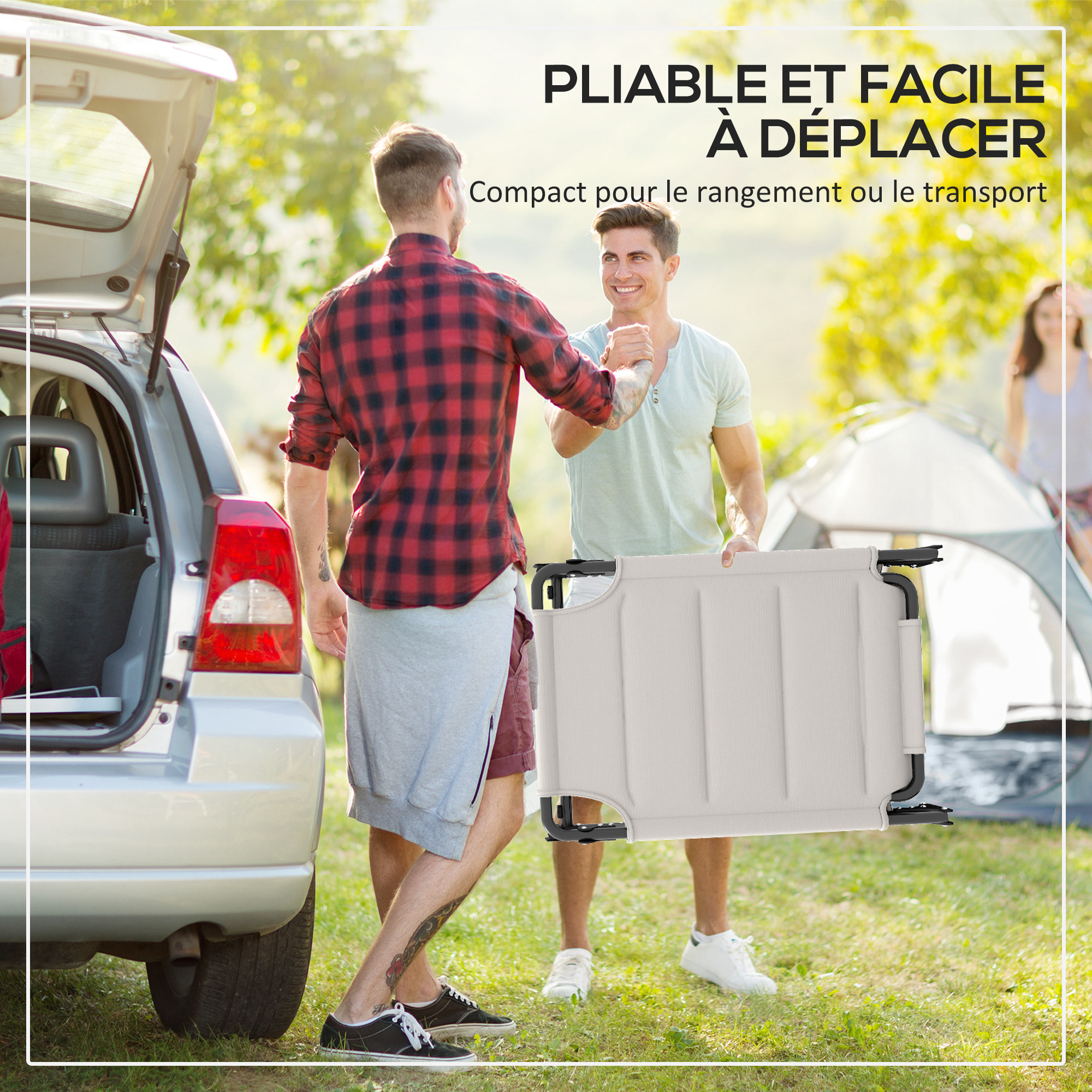 Lot de 2 bains de soleil transats pliables réglables avec pare-soleil blanc cassé