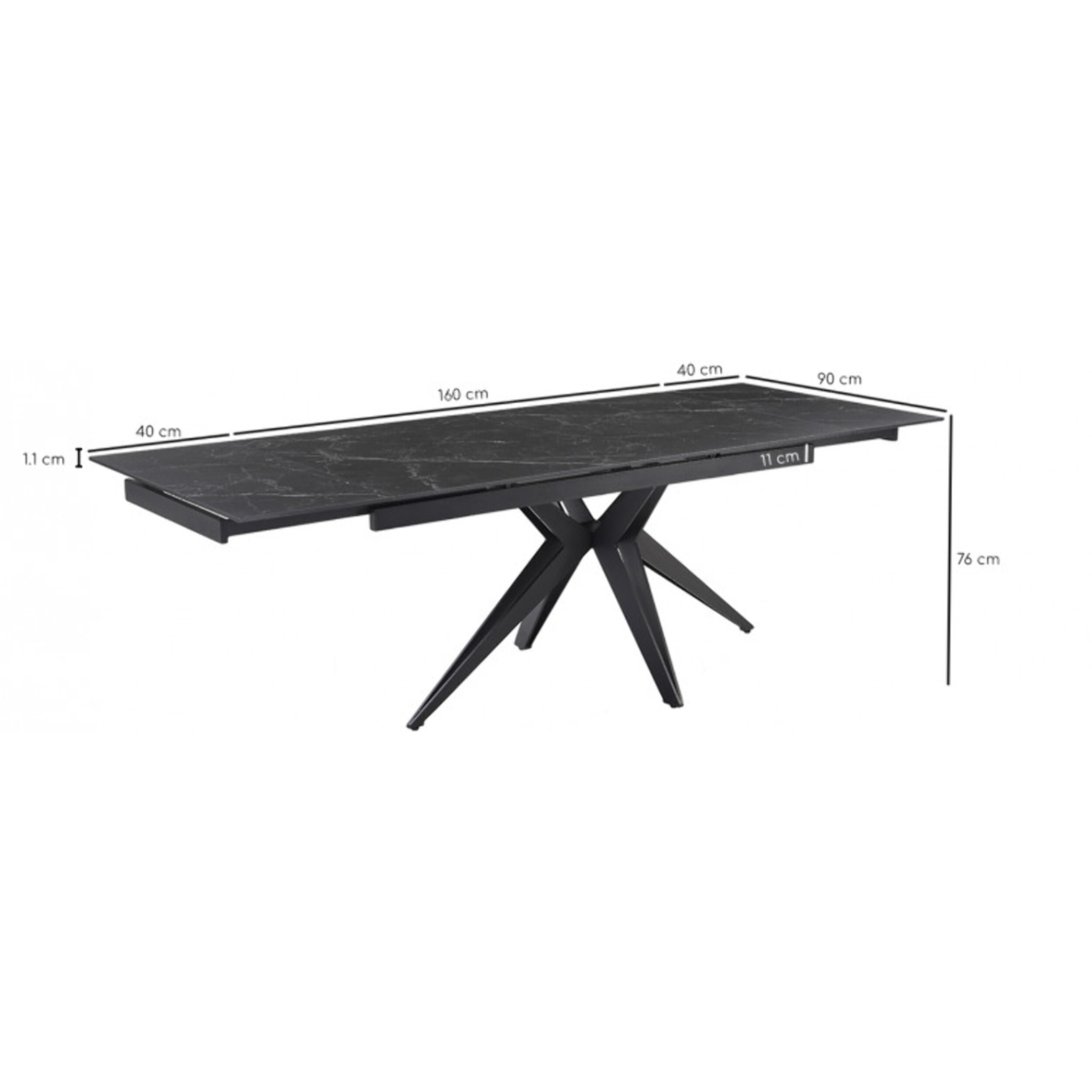 Table extensible en céramique marbré noir L160/240cm - 9 piètements - UNIK