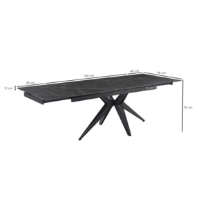 Table extensible en céramique marbré noir L160/240cm - 9 piètements - UNIK