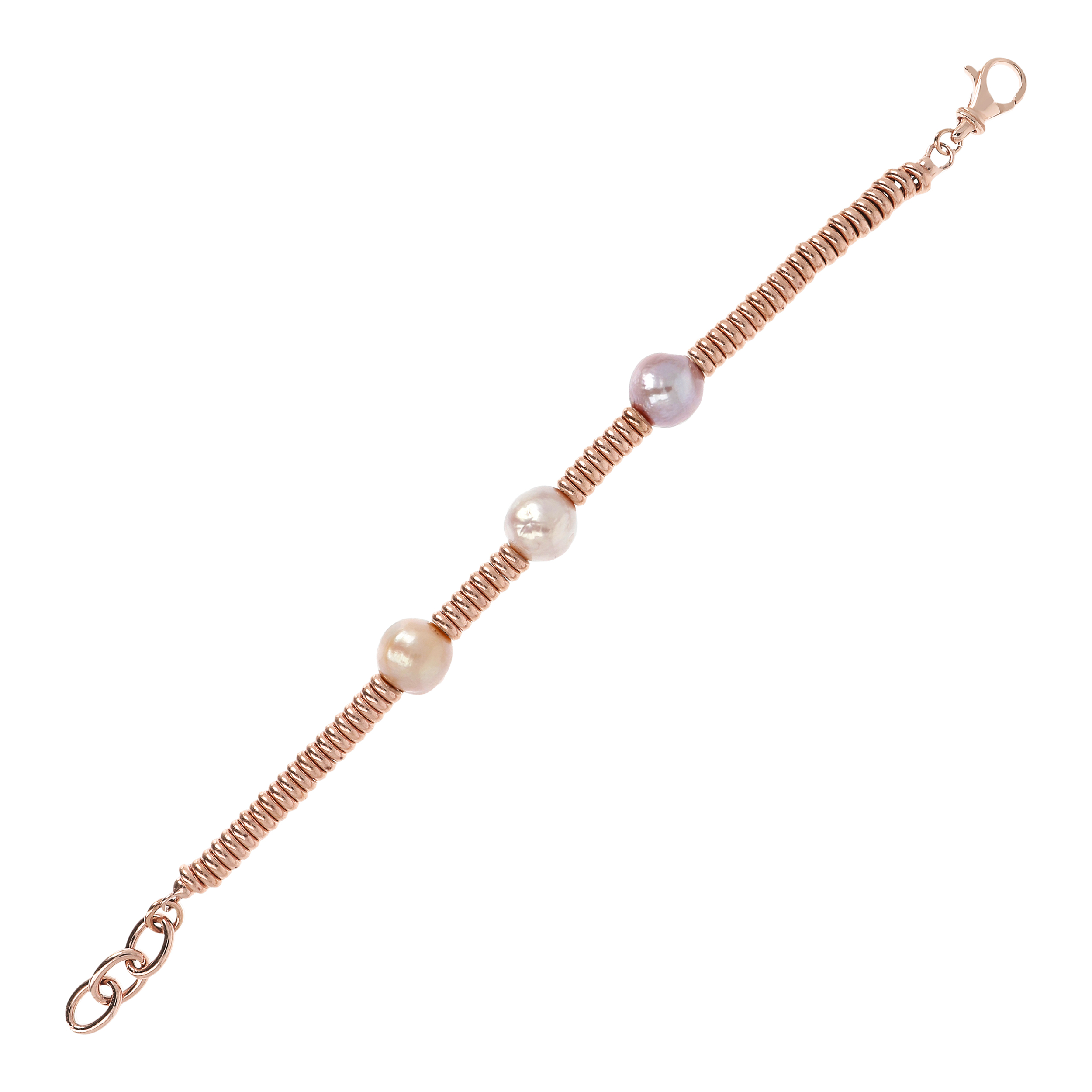 Bracciale con Rondelle e Perle Coltivate d'Acqua Dolce Rosa Ø10mm Placcato Oro Rosa 18kt