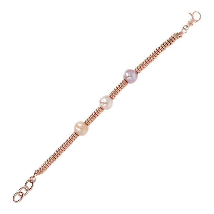 Bracciale con Rondelle e Perle Coltivate d'Acqua Dolce Rosa Ø10mm Placcato Oro Rosa 18kt