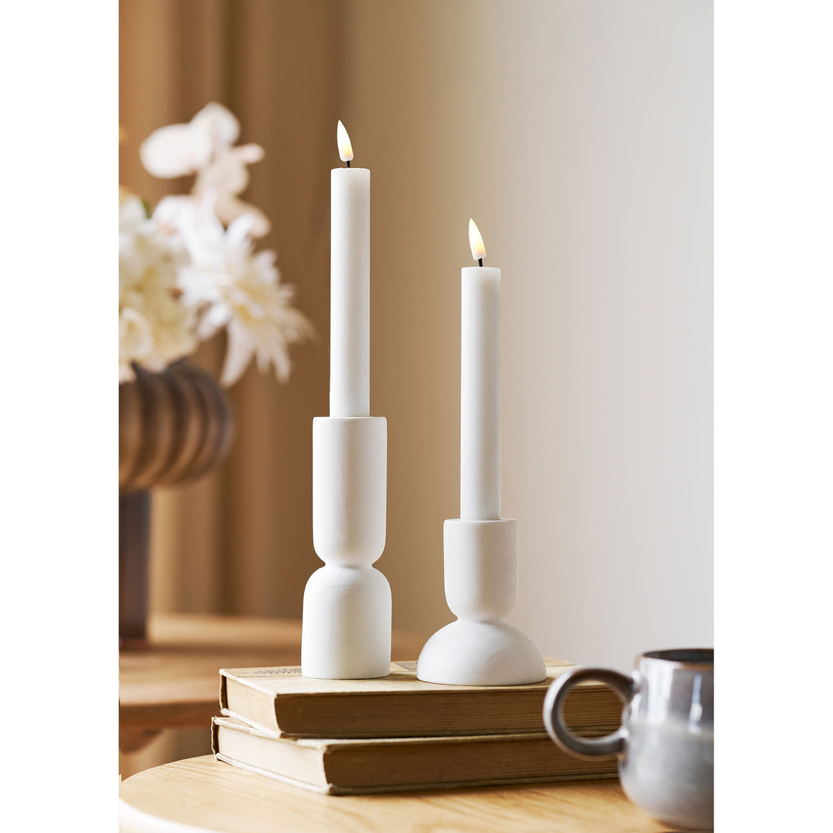 Set 2 portacandele in calcare bianco biomaterico — Vikasa Home