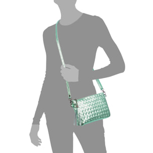 Oleggio bolso bandolera mujer. Piel auténtica Gamuza con grabado entrelazado y lacada brillante.