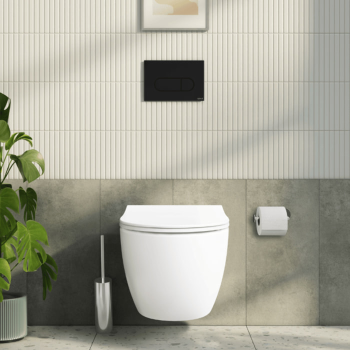 Pack WC suspendu VITRA Sento blanc mat + bâti autoportant V-Fix Core + Plaque Round noir mat