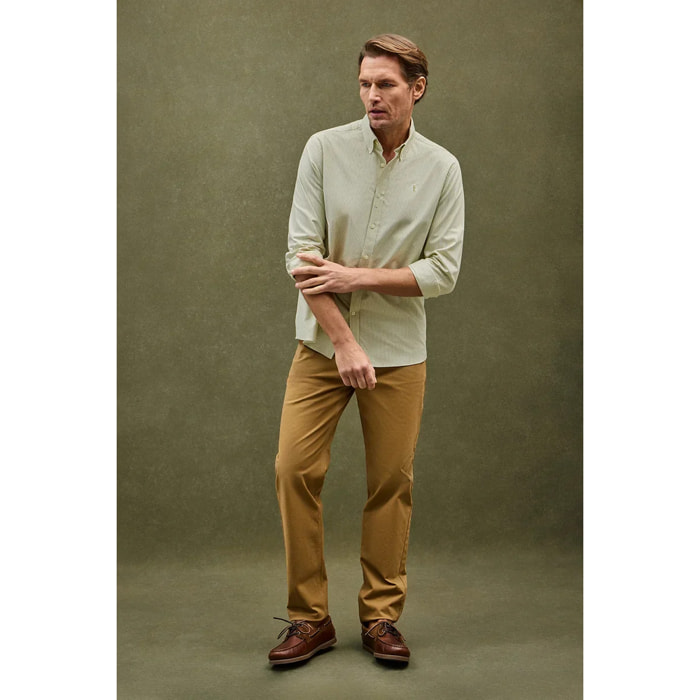 Camicia a righe verde foglia, regular fit, maniche lunghe con ricamo Rigby Go