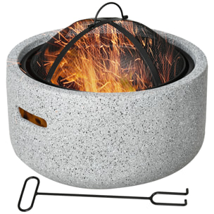 Brasero Exterior Redondo Brasero Exterior Jardín con Atizador Protector de Chispas Rejilla y Manija Ø45x34 cm para Terraza Camping Fiesta Gris
