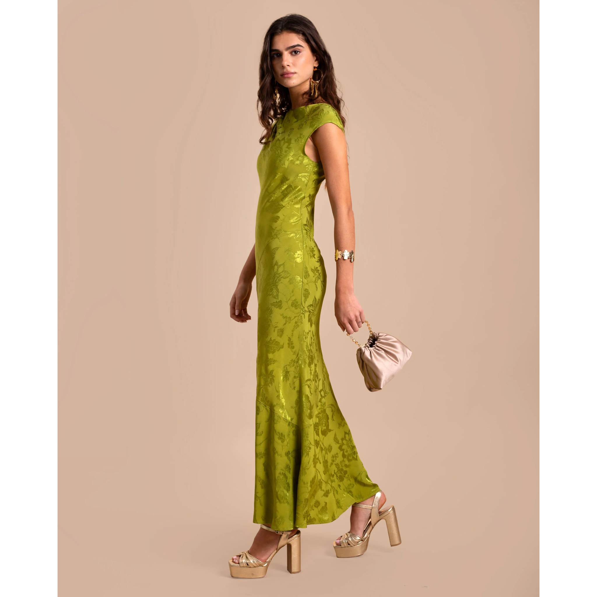 Vestido midi jacquard sin mangas