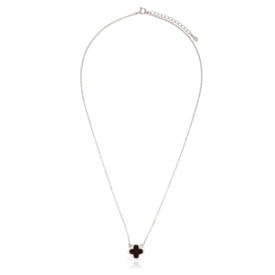 Collar de plata de ley 925 con colgante de trébol negro de 4 hojas en ágata y circón con cierre de resorte.