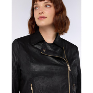 Fiorella Rubino - Chiodo effetto scamosciato con zip dorata - Nero