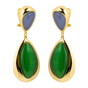Pendientes de Ojo de Gato Verde acabado en oro amarillo 18k